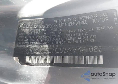 2010 BMW 135I из США, поврежденный, VIN WBAUC7C52AVK81082